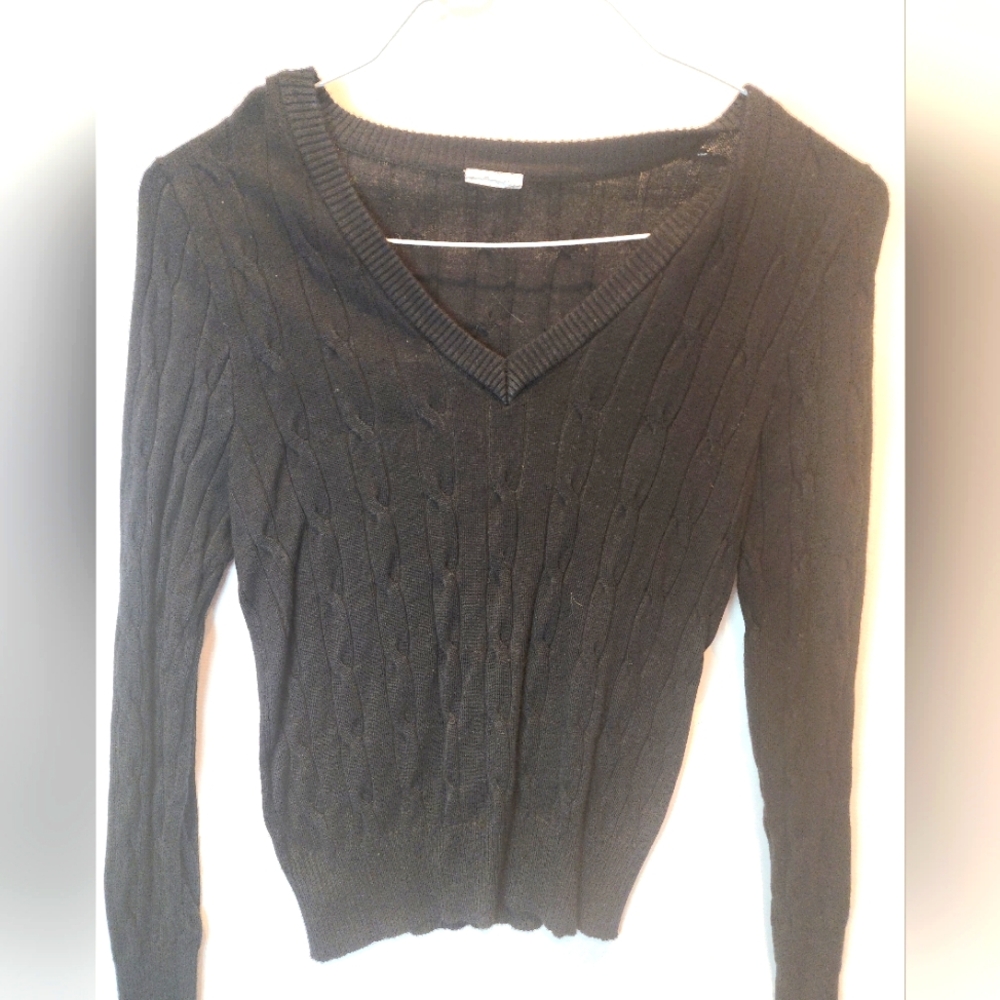 Black V Neck‎ Long Sleeve  Sweater Juniors L
